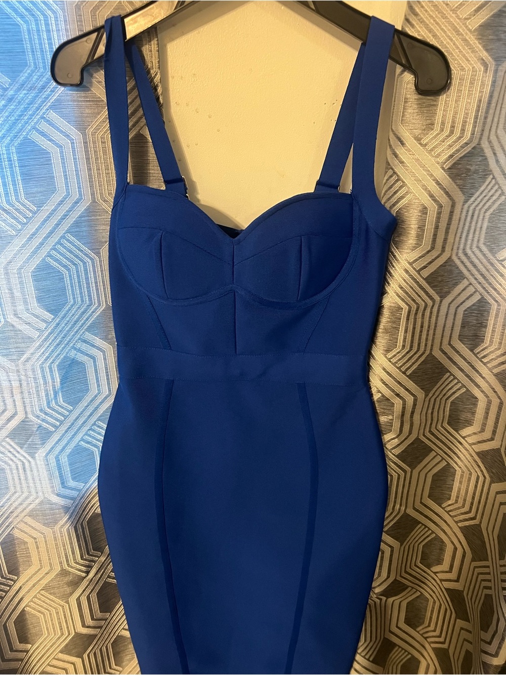 Sculpted Bustier Midi Dress in Cobalt Blue